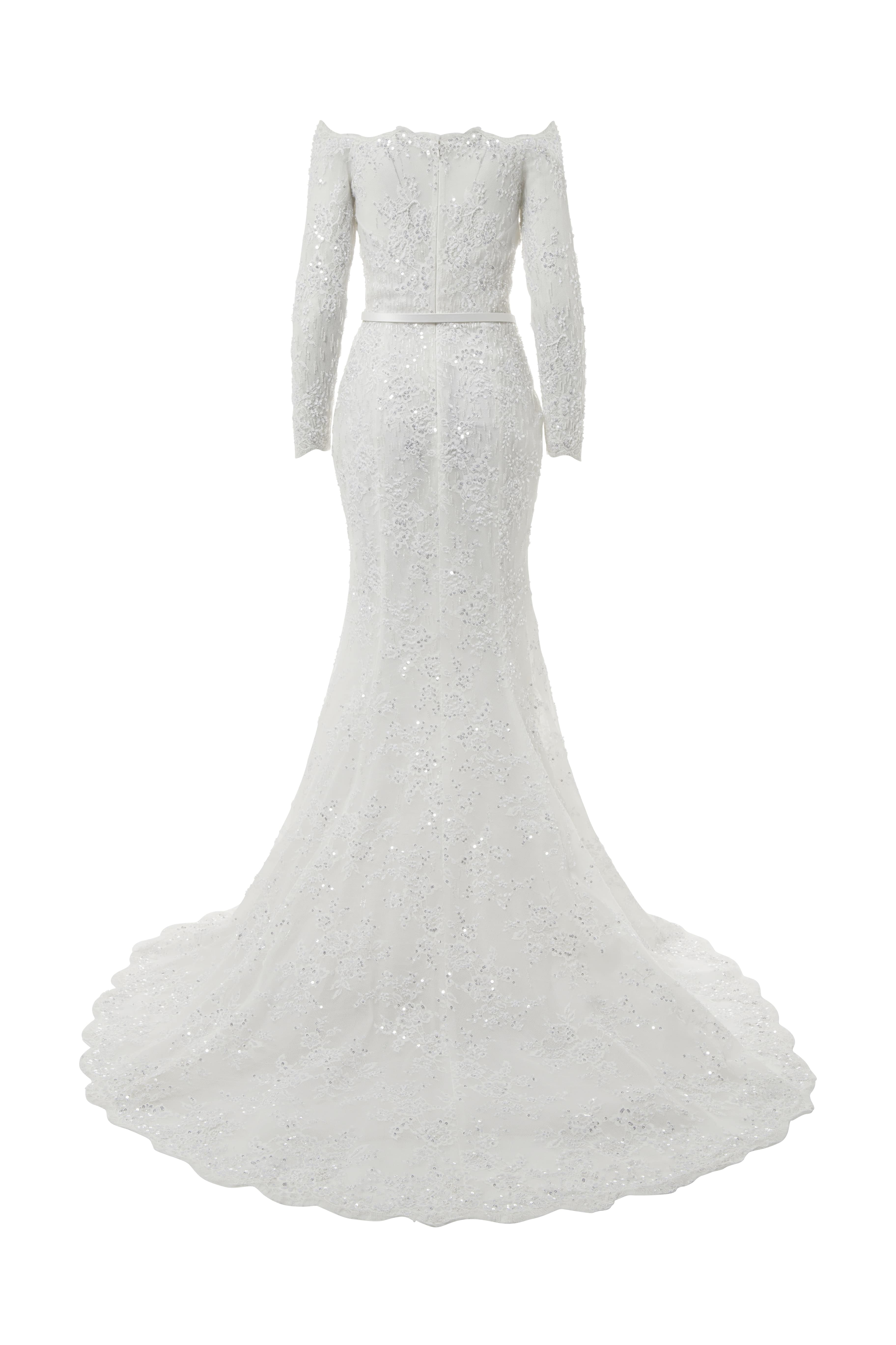 Fully beaded mermaid lace wedding dress