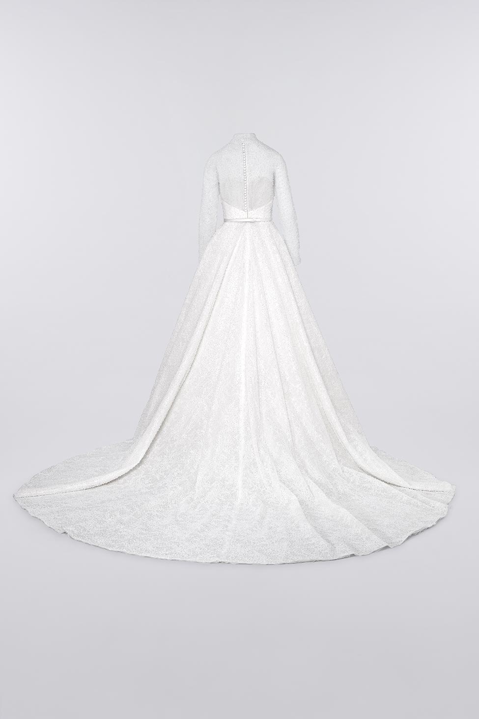 Luxurious Fully Beaded Lace Big Volume Wedding Dress With Long Sleeves
