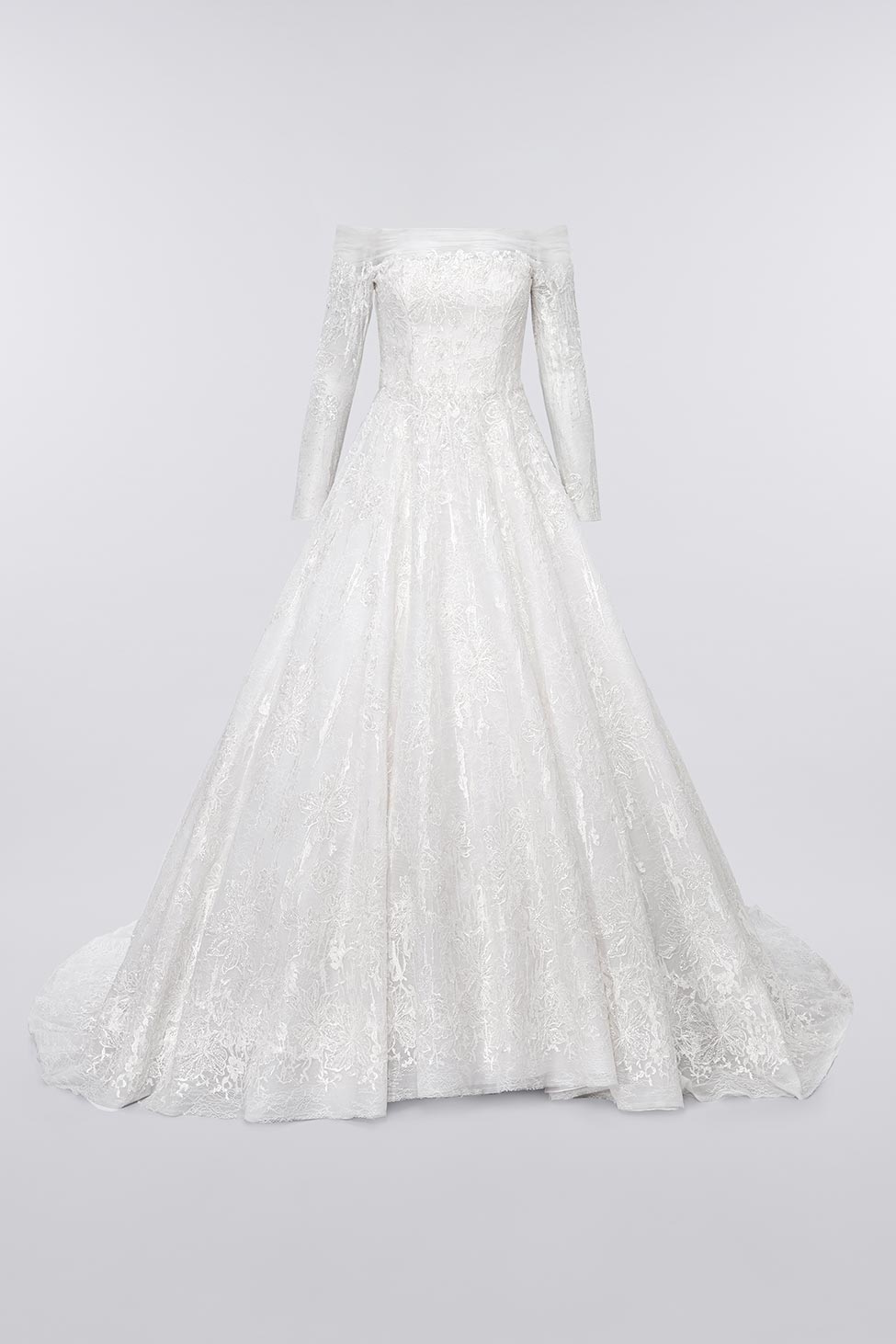 Fairytale volume embellished lace wedding dress with long sleeves