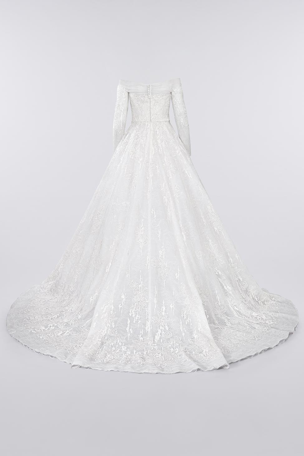 Fairytale Volume Embellished Lace Wedding Dress With Long Sleeves