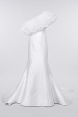 Elegant ruffled top mermaid Satin wedding dress