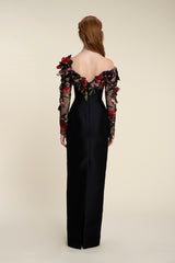 Tubino Dress With Multi-Coloured Floral Embroidery