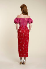 Off-Shoulder Lace Dress With Two Contrasting Colour