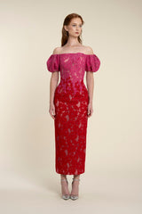 Off-Shoulder Lace Dress With Two Contrasting Colour