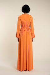 Pleated Dress With Bishop Sleeves And Embroidery