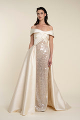 Fully Beaded Dress With Asymmetric Draped Top And Overskirt