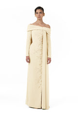 Asymmetrical Draped Beaded Cape Gown