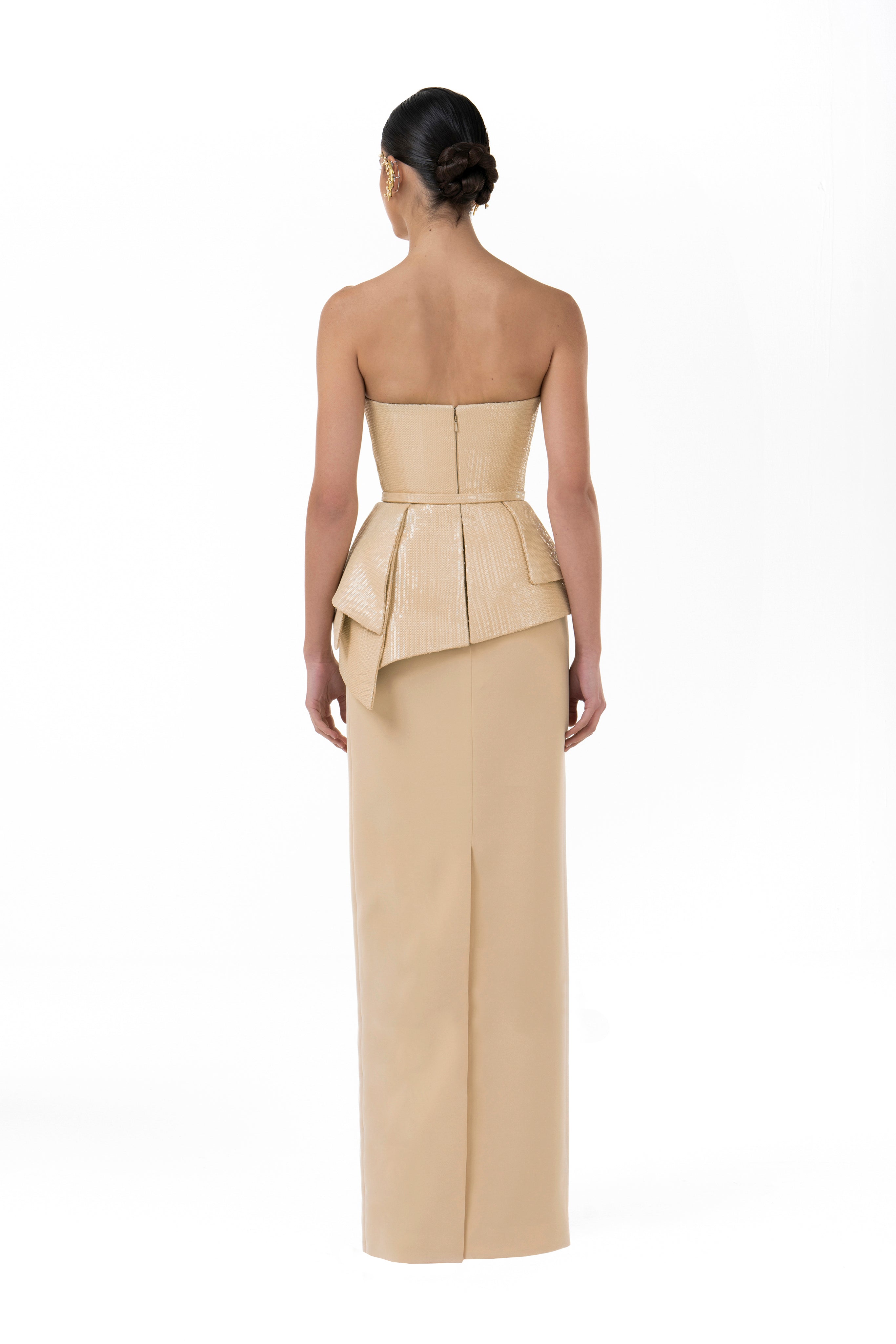 Strapless Dress With Asymmetric Structured Peplum
