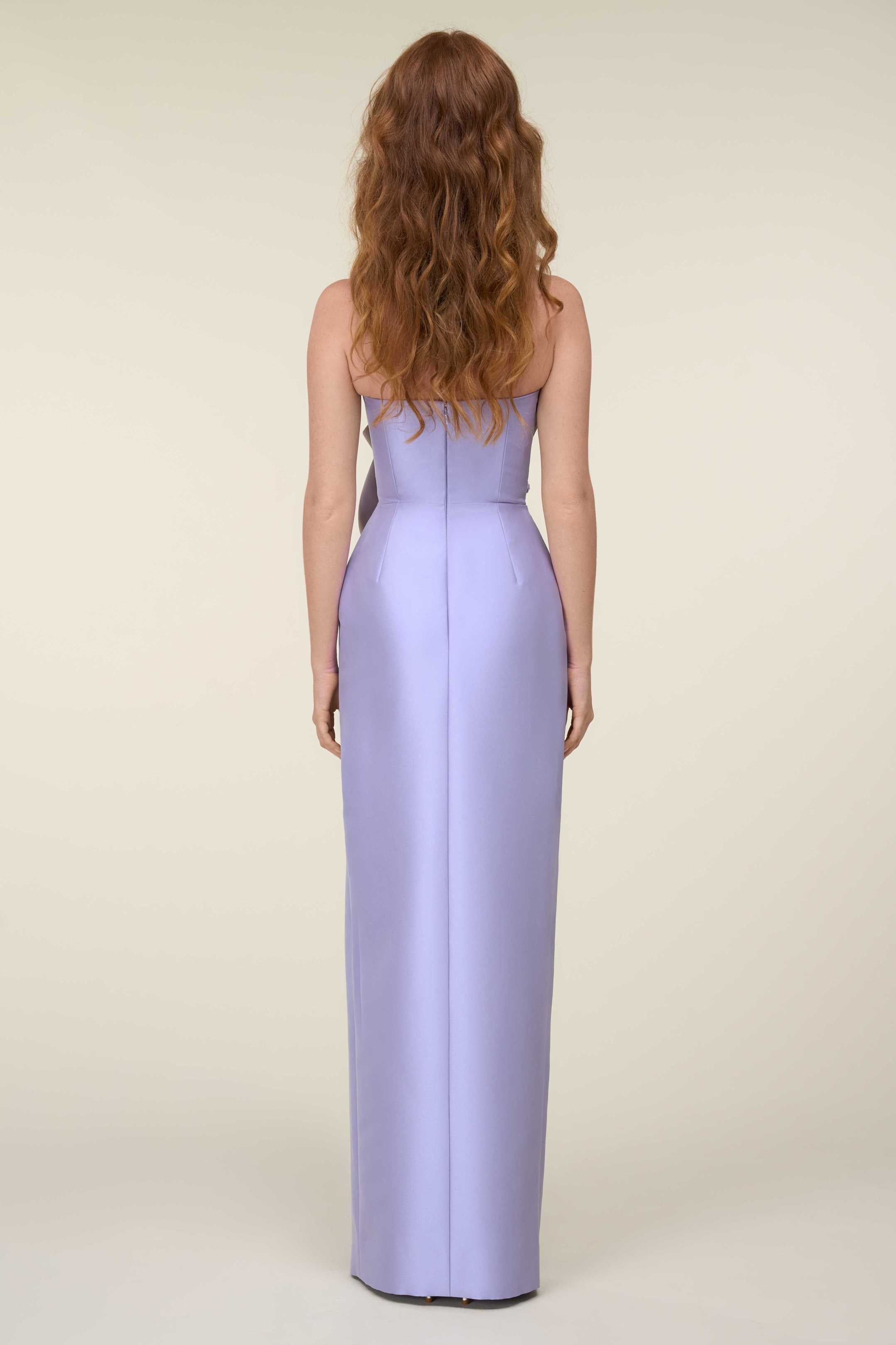 Strapless Embroidered Tubino Dress With Sculpted Drape Detail.