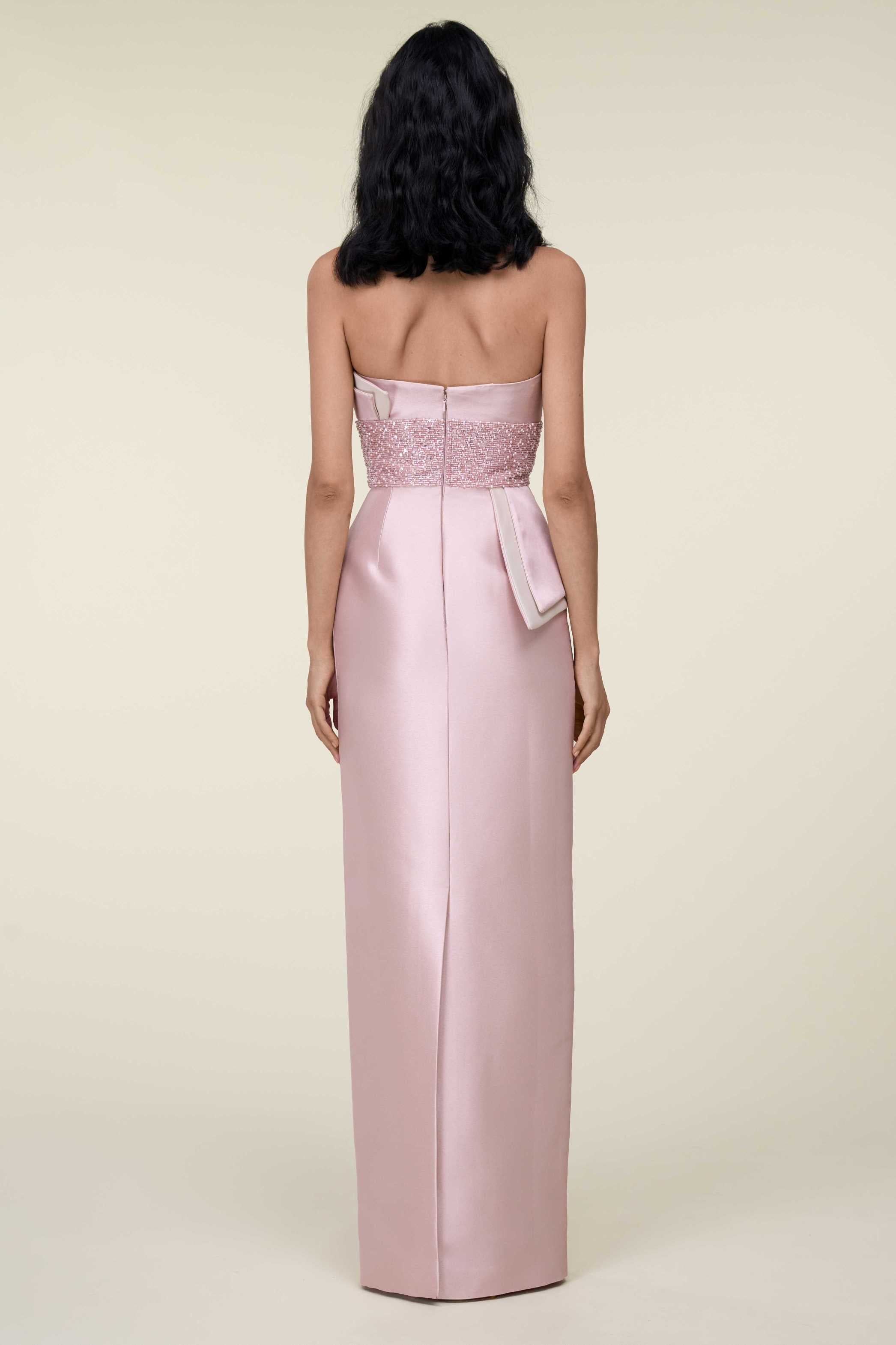 Strapless Tubino Dress With Draped Details And Beaded Waist.