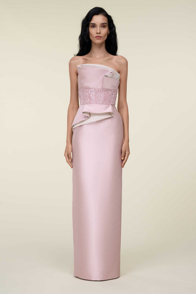 Strapless Tubino Dress With Draped Details And Beaded Waist.
