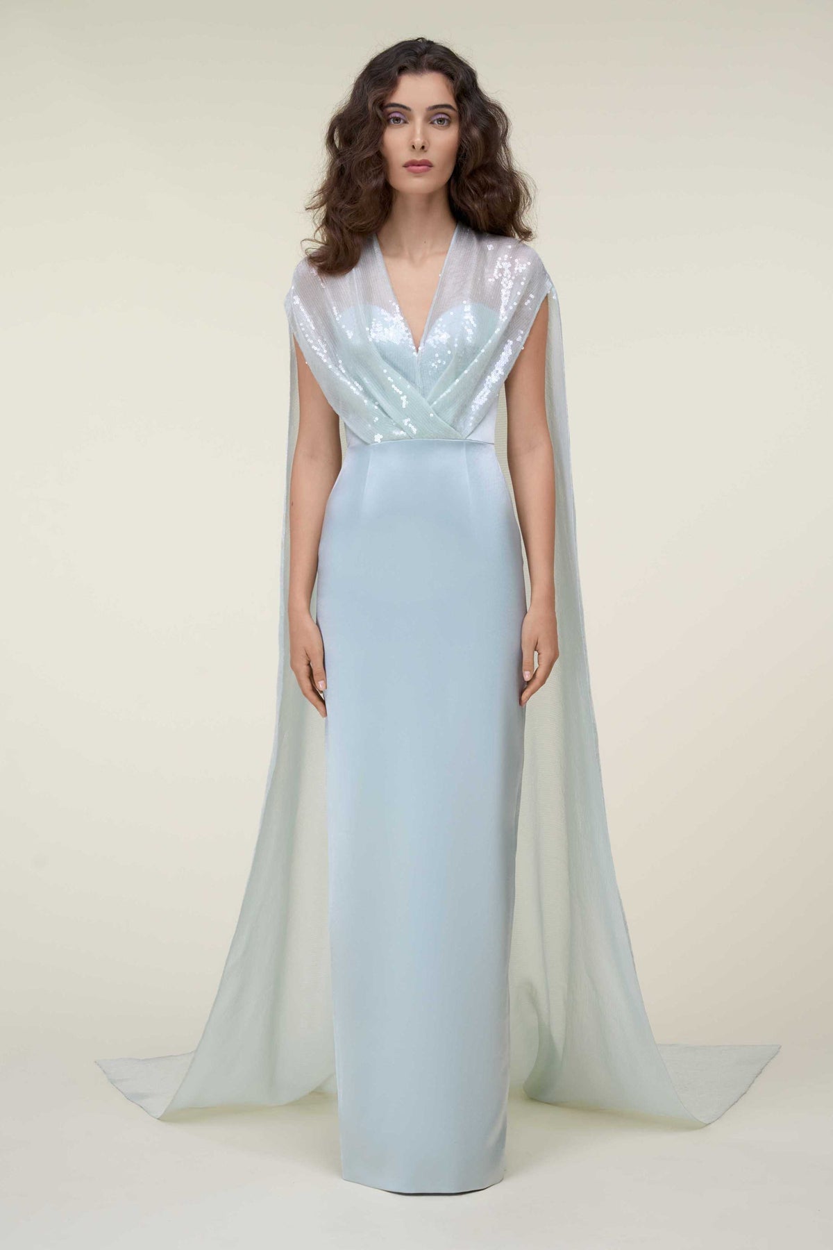 Tubino Gown With Overlap Sequined Draped Cape - Luxury Evening Dress ...