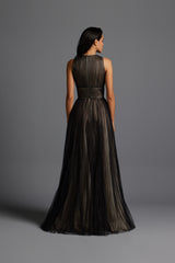 Criss-cross cut out pleated gown