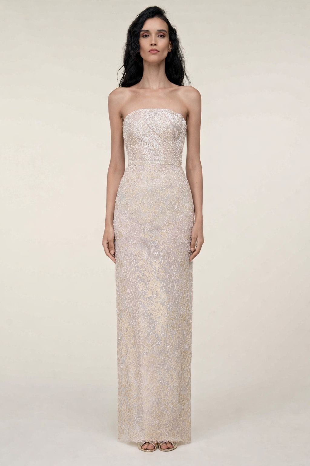 Strapless Fully Beaded Lace Dress
