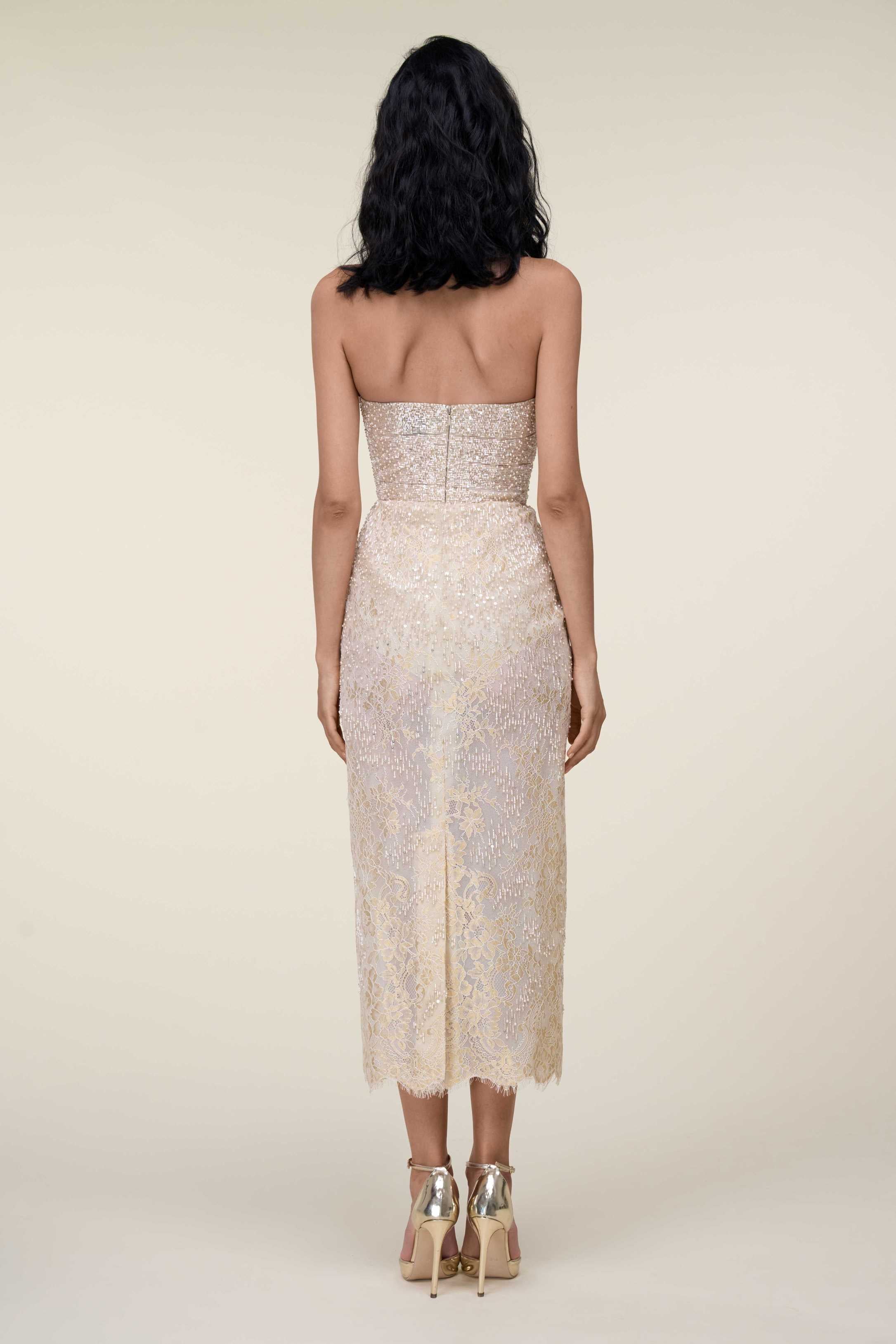 Strapless Fully Beaded Lace Dress