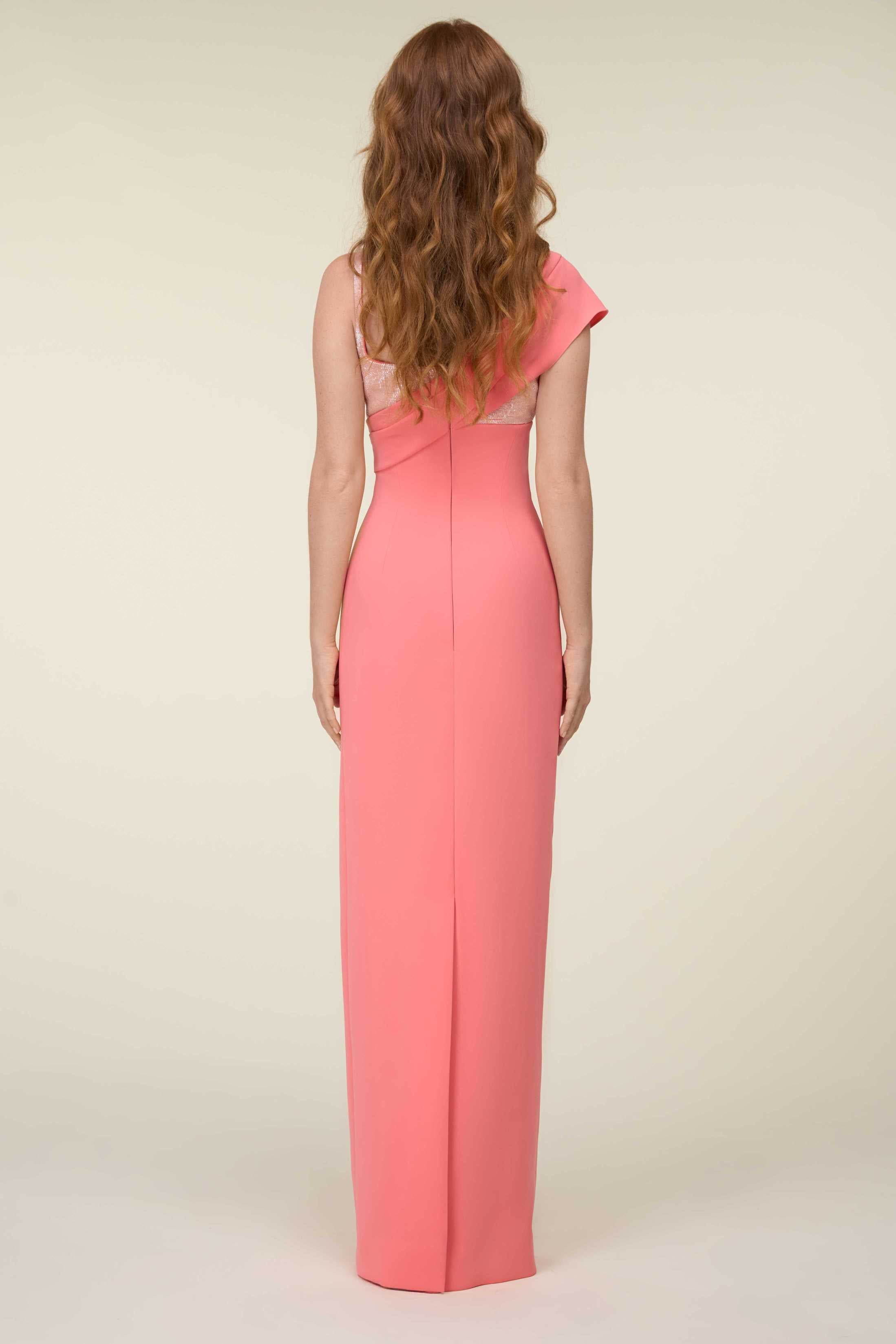 Tubino Dress With Draped Overlay And Sequined Bustier.