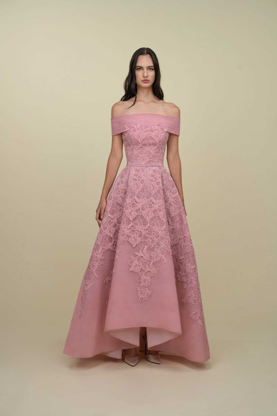 Off-Shoulder Voluminous Beaded Gown