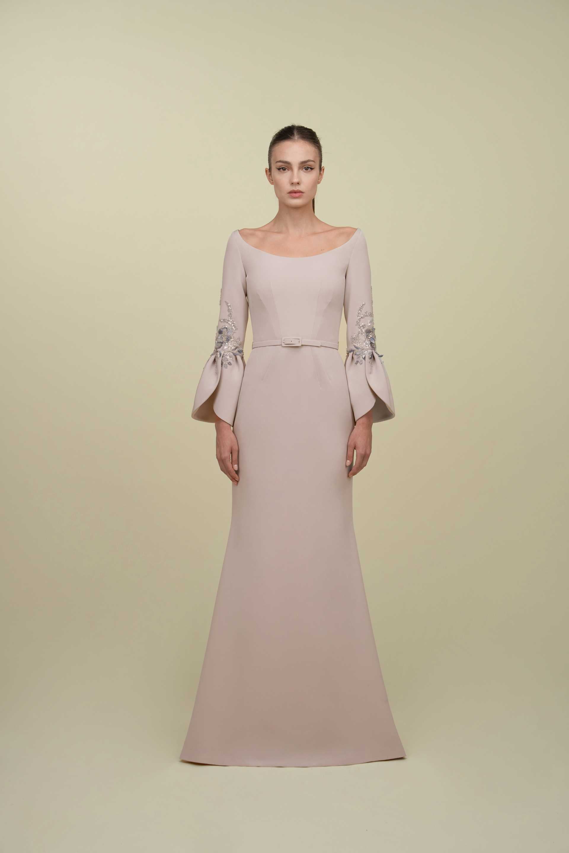 Mermaid Gown With Structured Bell Sleeves