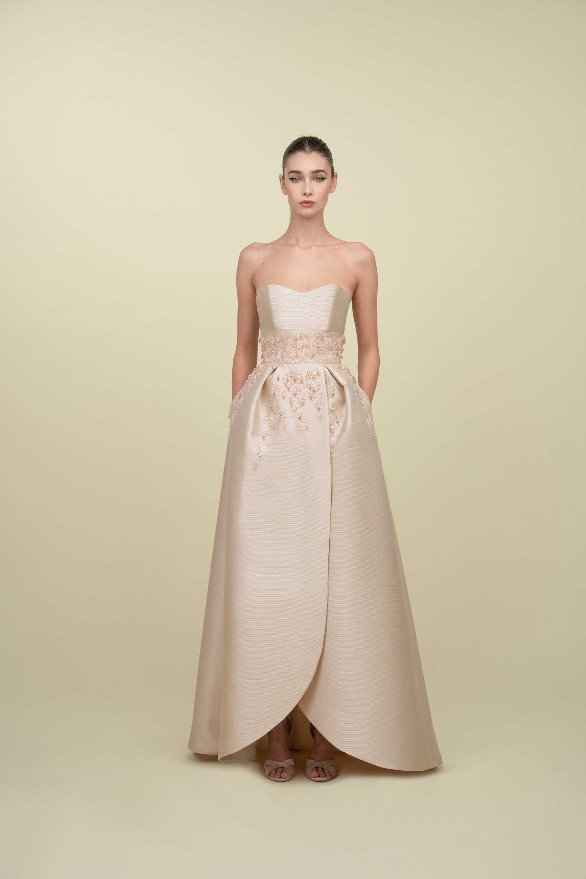 Sculpted Beaded Tulip-Shaped Gown Paired With Crop-Top