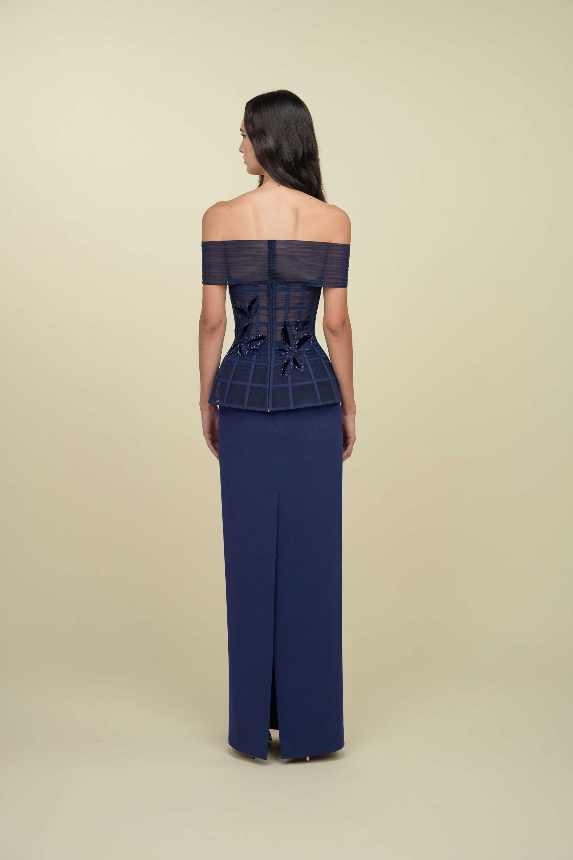 Off-Shoulder Sheer Corset Tubino Gown