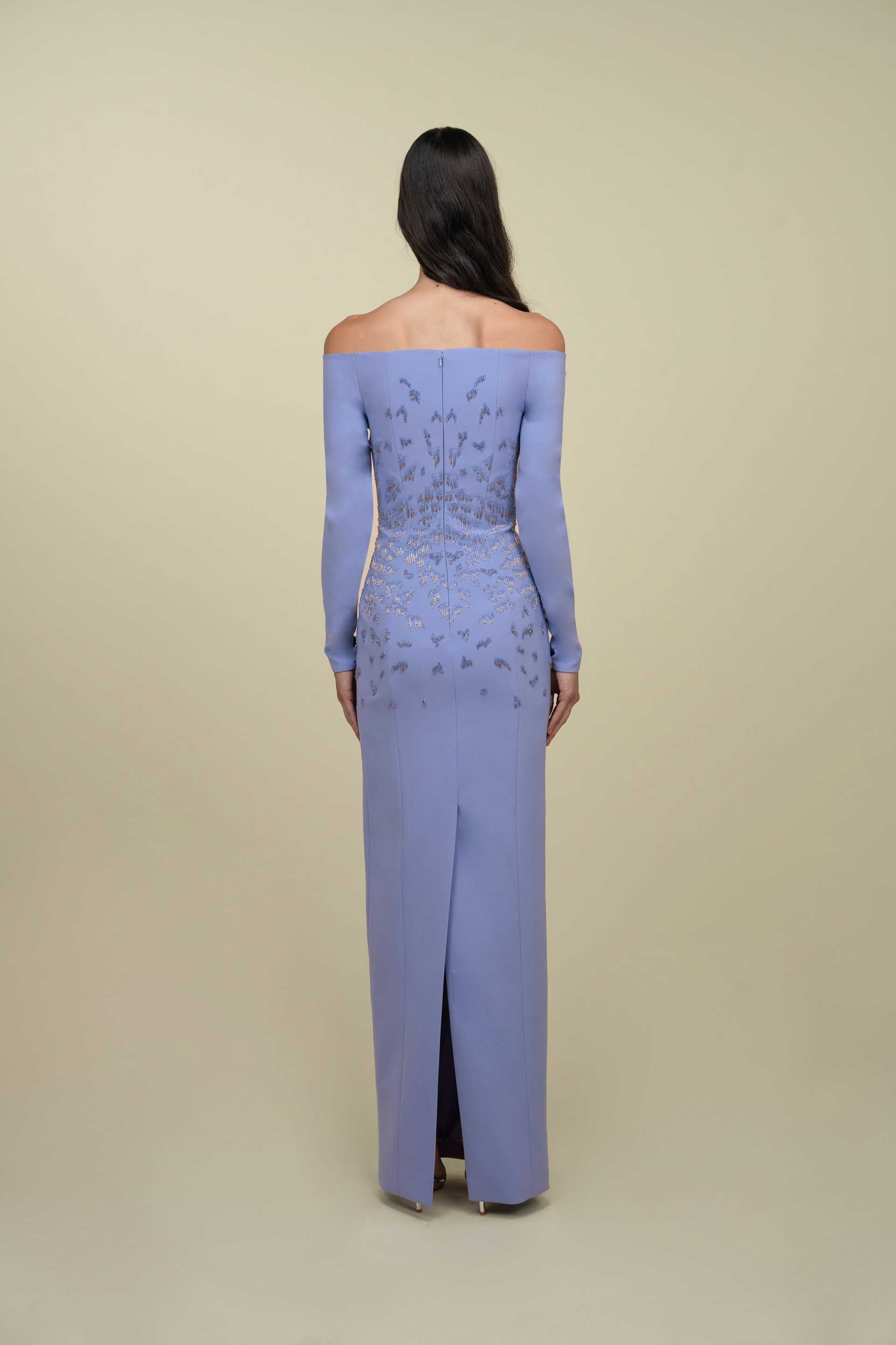Long-Sleeve Gown With Beaded Waist Detail