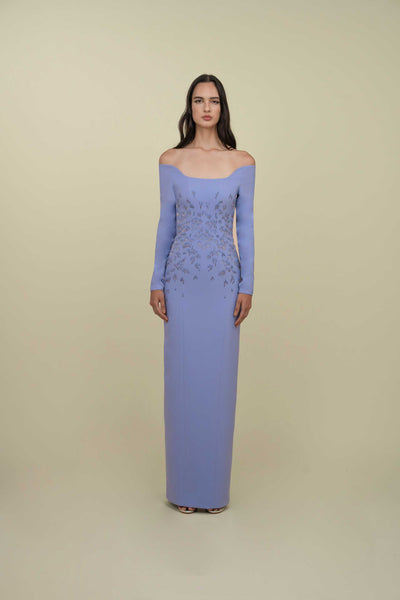 Long-Sleeve Gown With Beaded Waist Detail