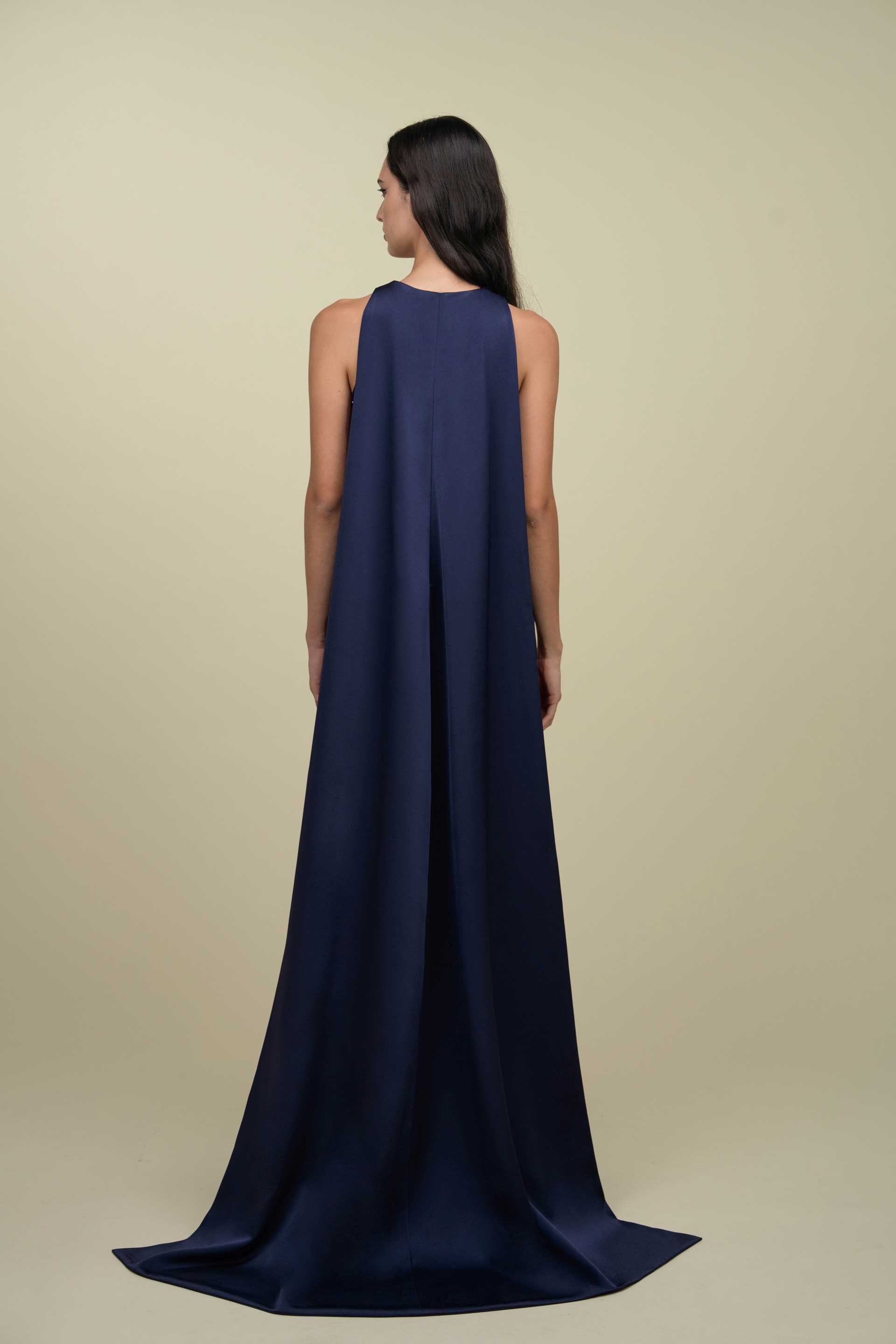 Beaded Gown With Triangular Keyhole And Cape