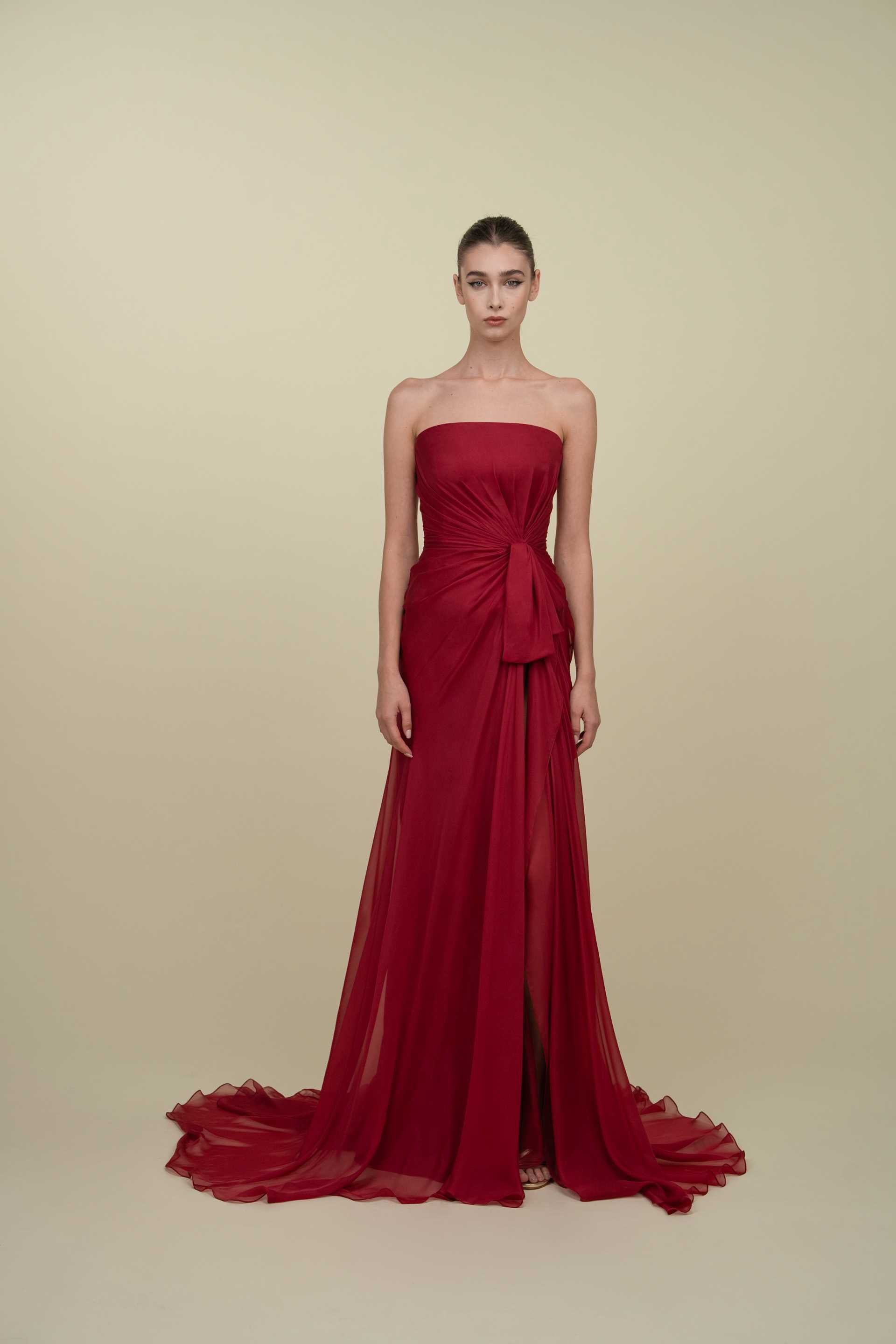 Draped Strapless Mousseline Gown