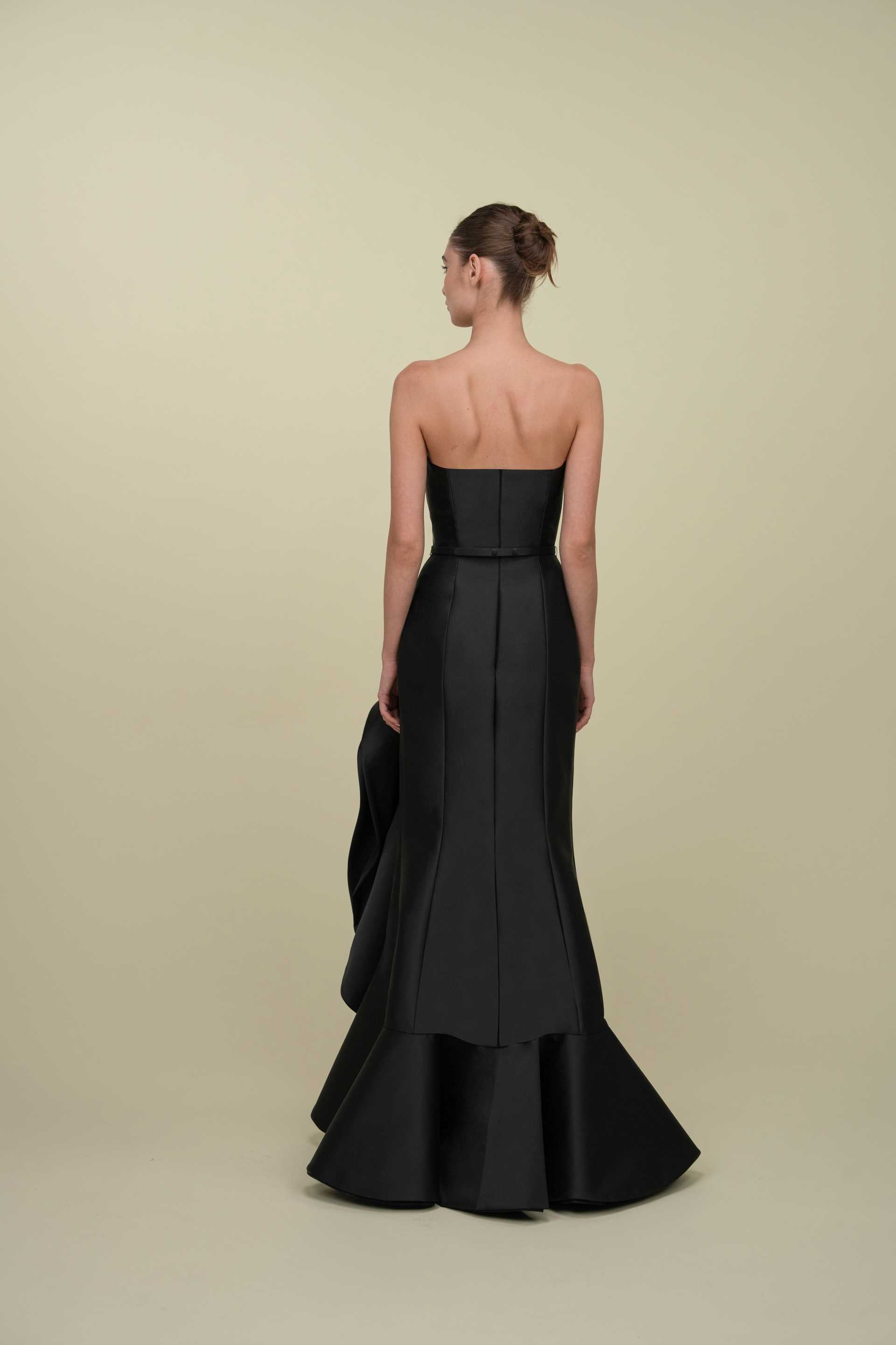 Sculptural Gown With Symmetric Ruffle Accent