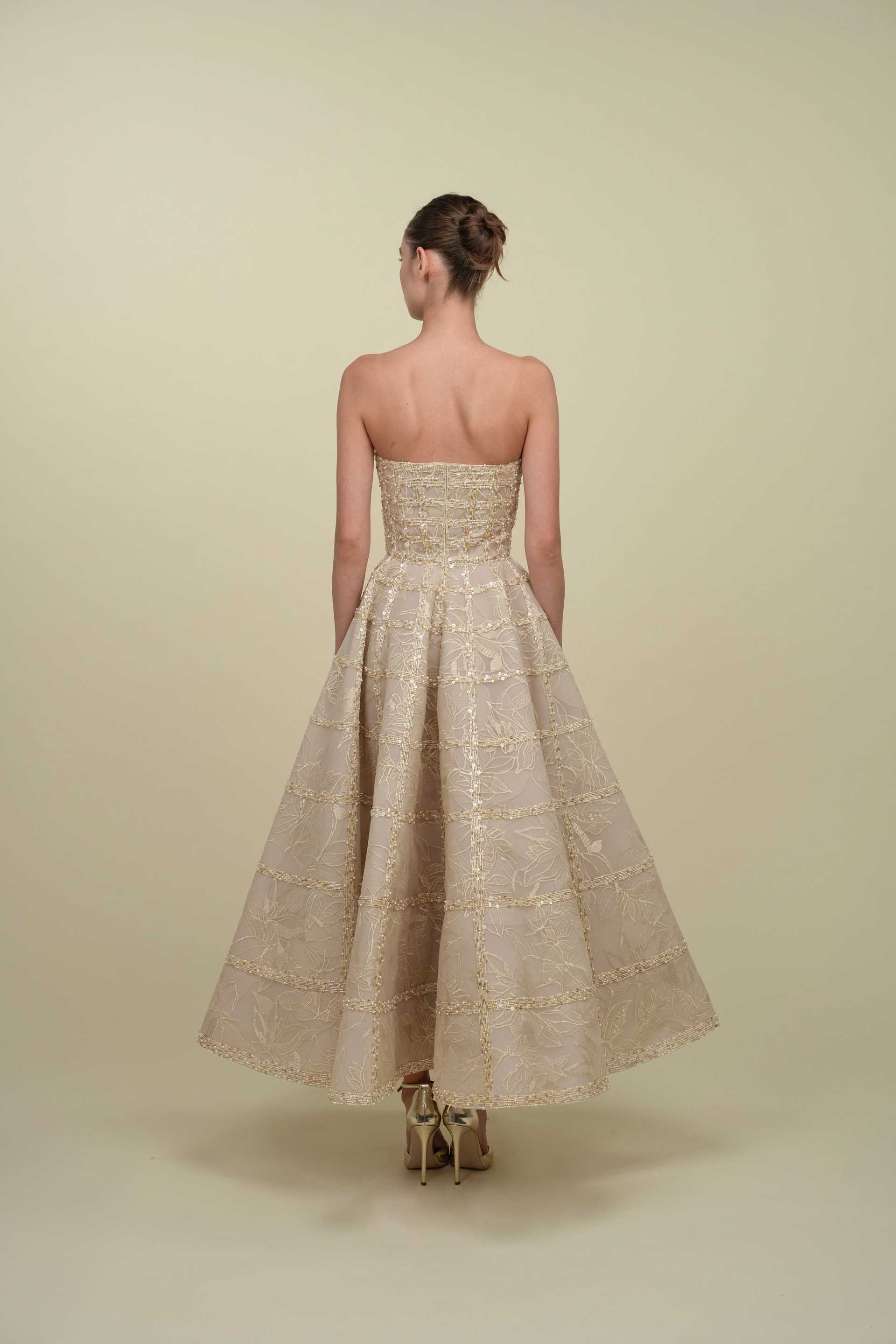 Strapless Embroidered Gown With a Voluminous Silhouette
