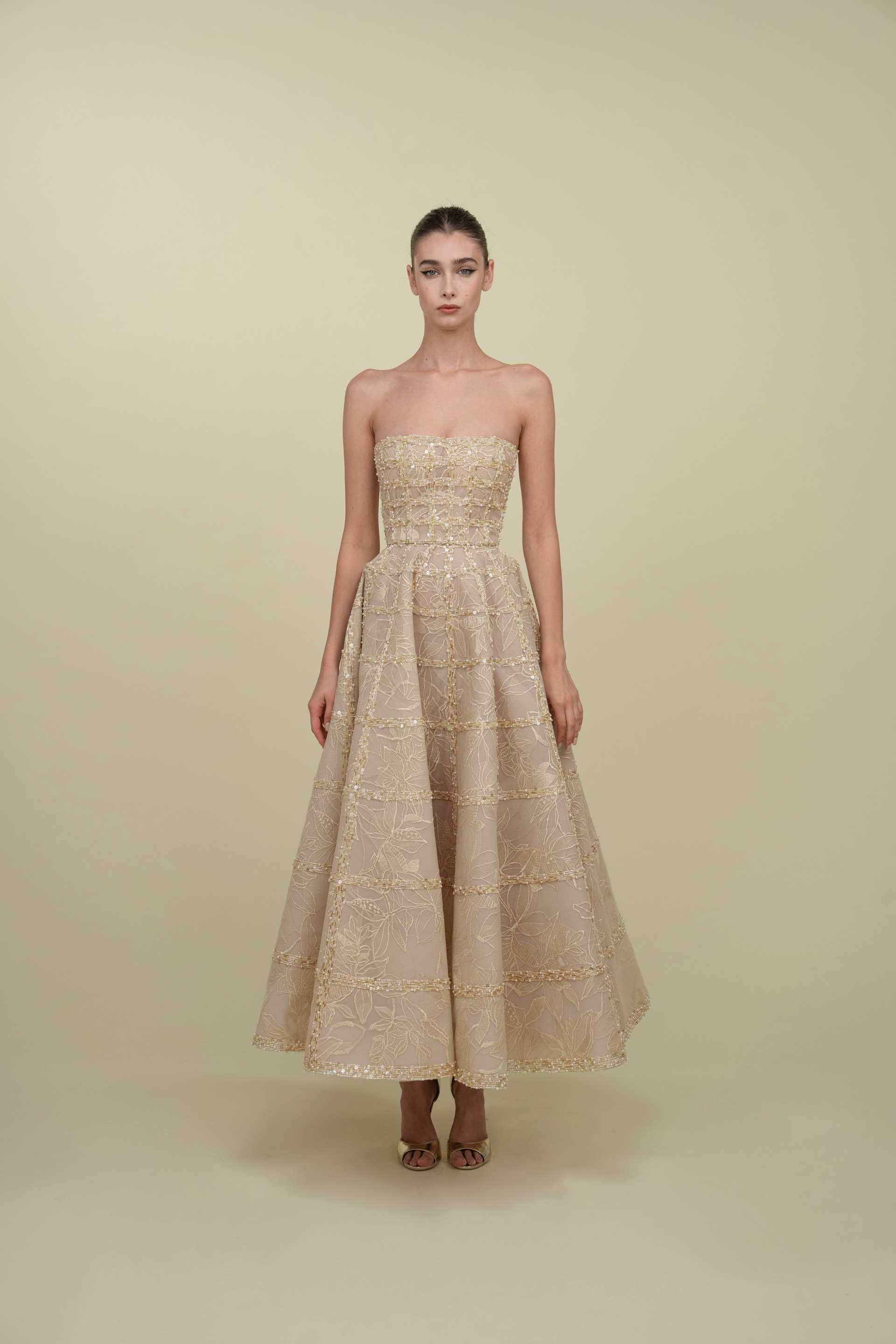Strapless Embroidered Gown With a Voluminous Silhouette