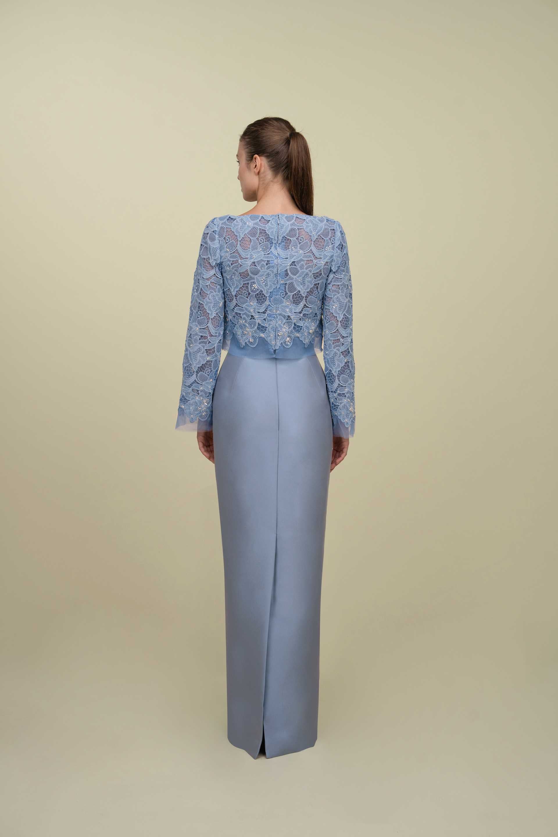 Lace Top Paired With Structured Mikado Skirt