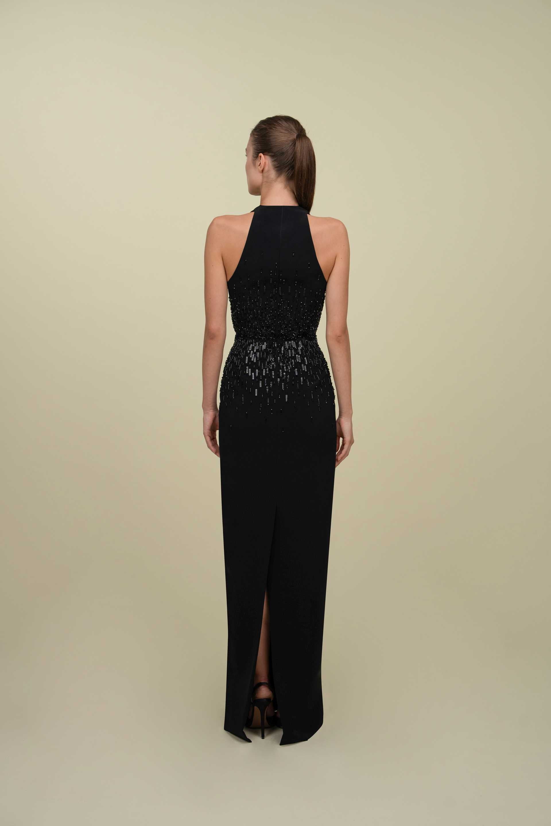 Draped Halter-Neck Gown Adorned With Beadwork