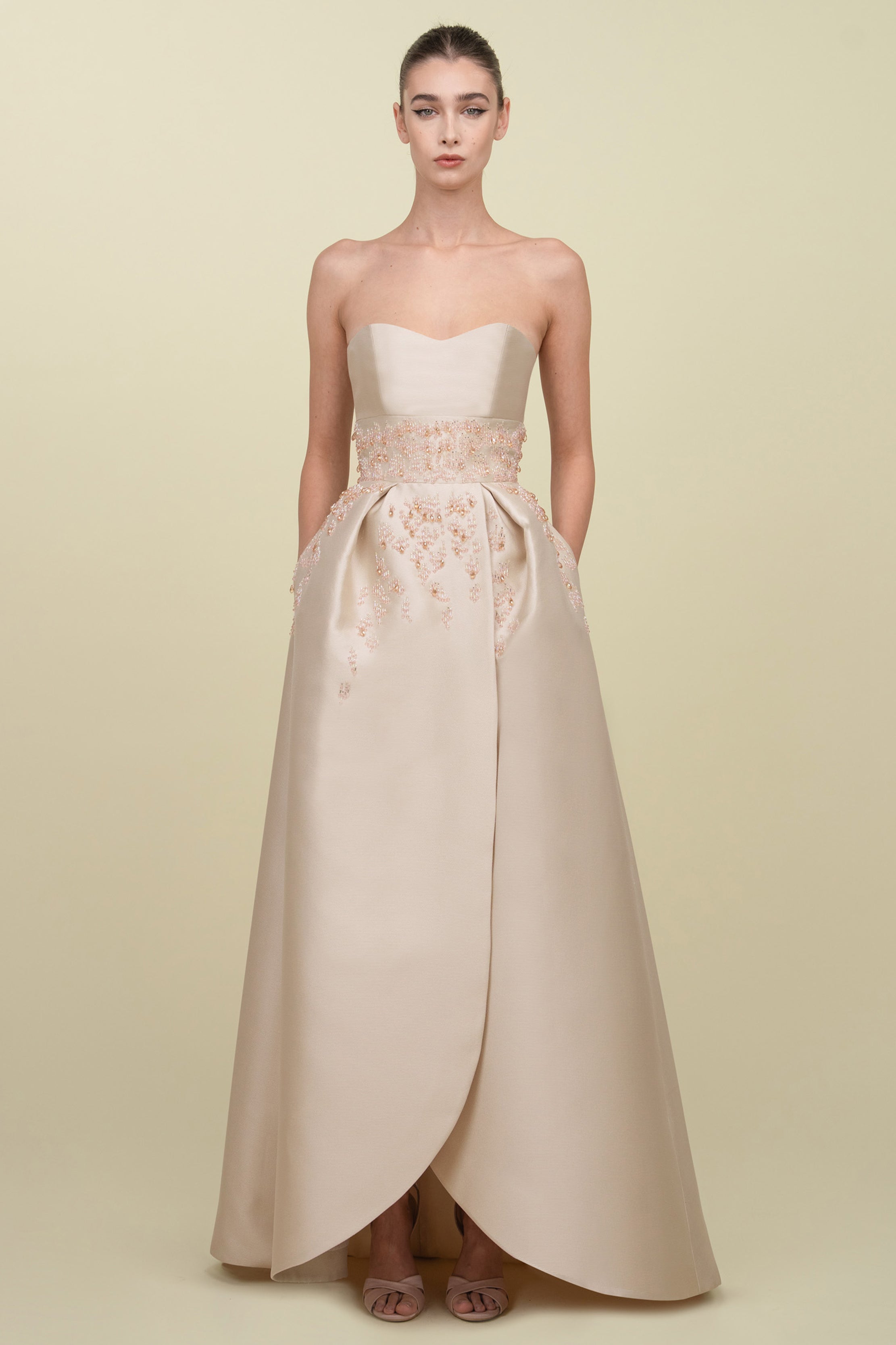 Sculpted Beaded Tulip-Shaped Gown Paired With Crop-Top