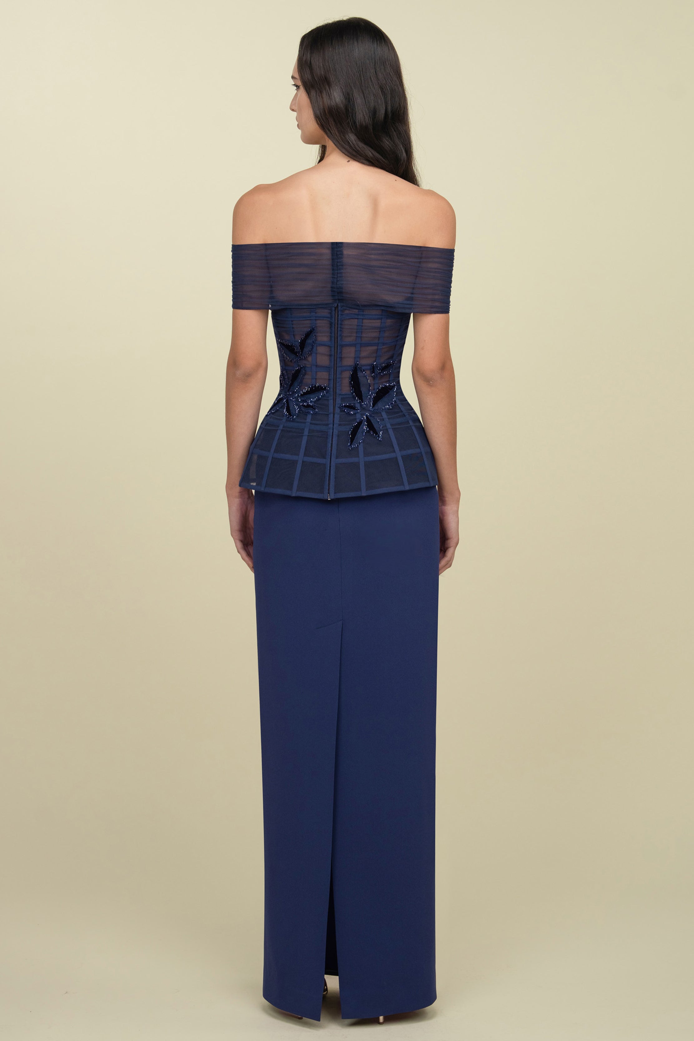 Off-Shoulder Sheer Corset Tubino Gown