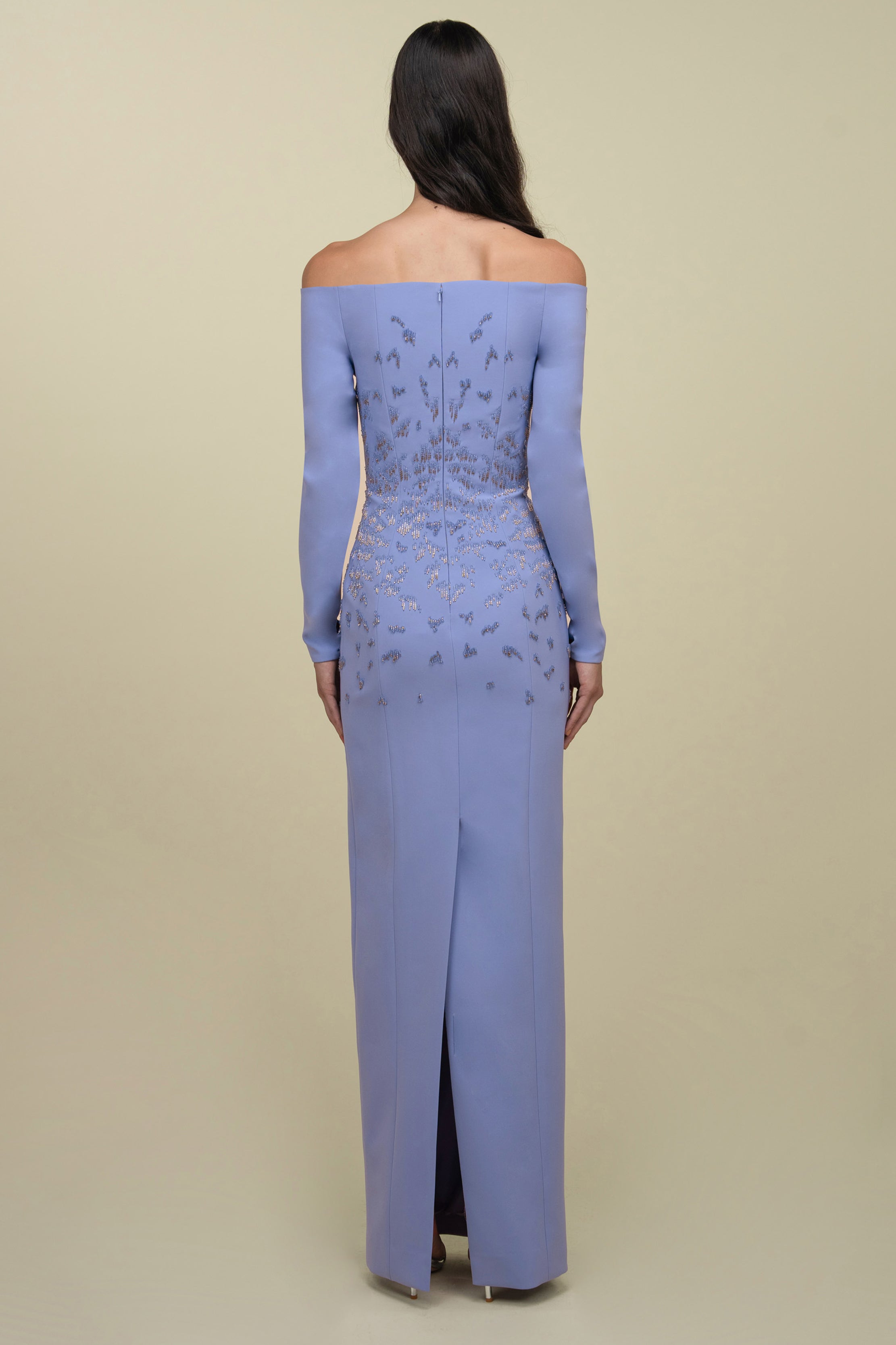 Long-Sleeve Gown With Beaded Waist Detail