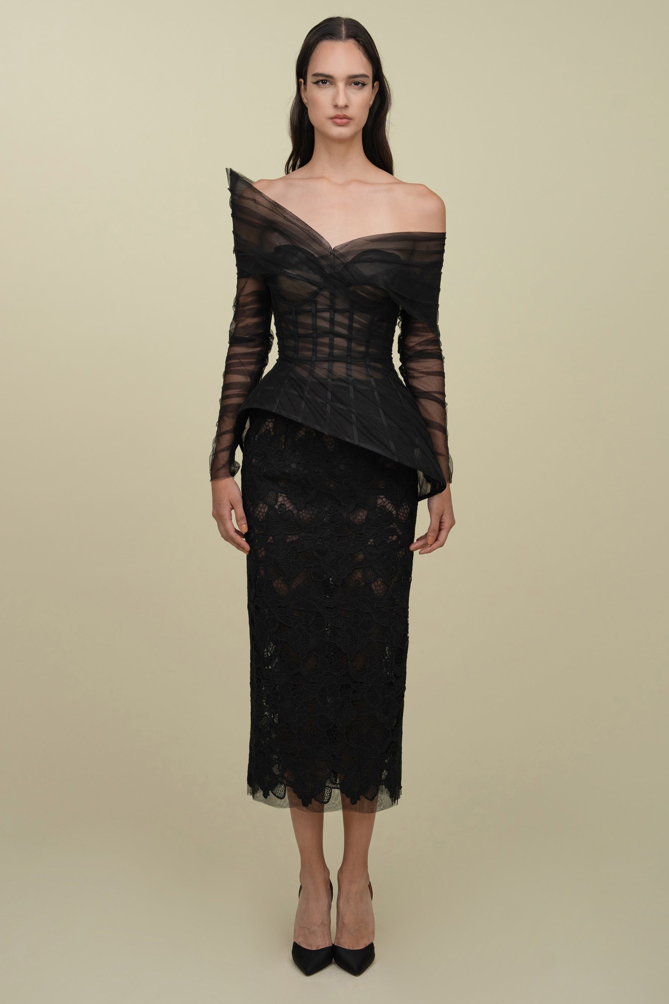 Structured Corset With Lace Skirt - Luxury Evening Dress | Rami Al Ali Black / FR 42