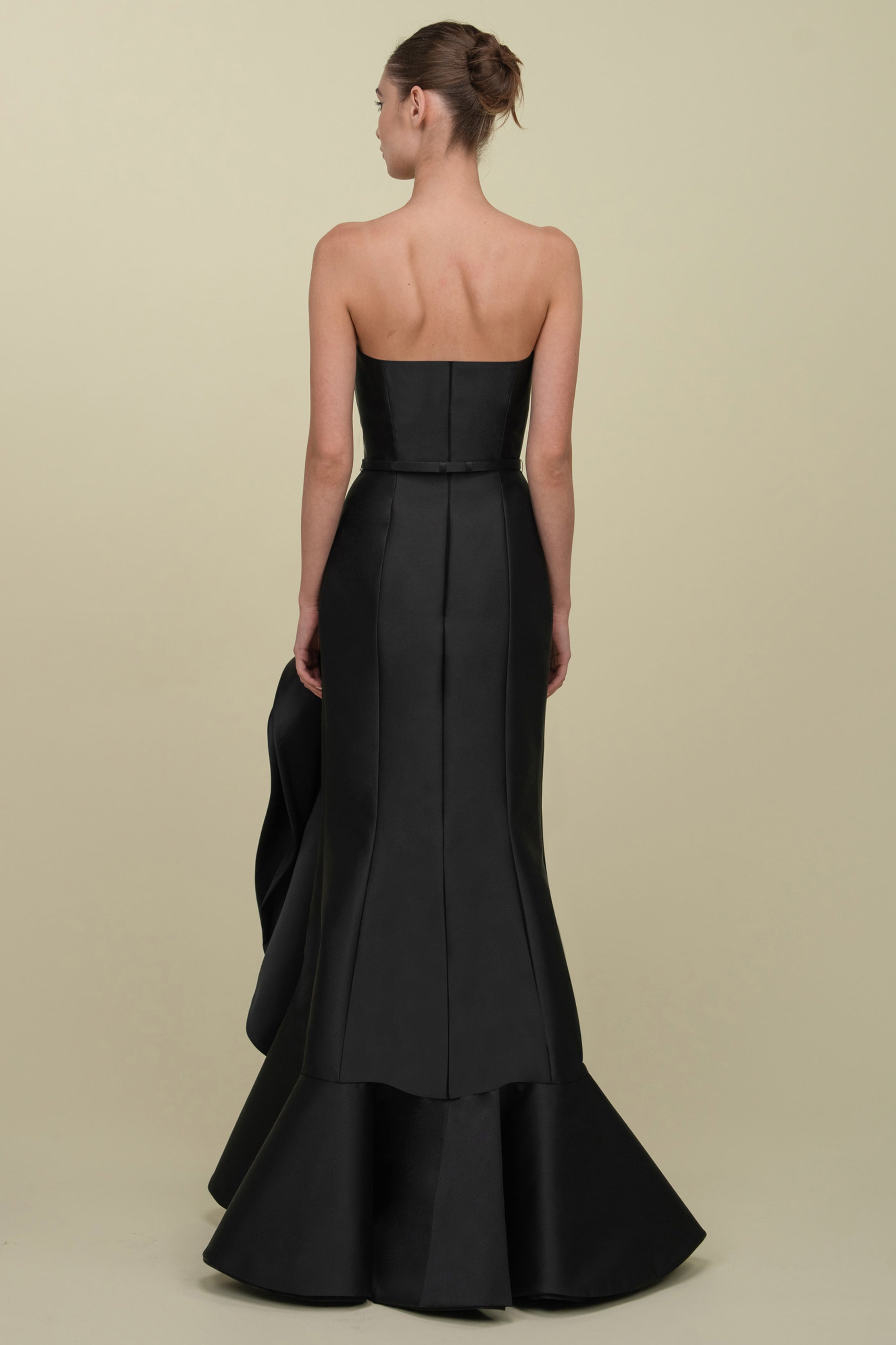 Sculptural Gown With Symmetric Ruffle Accent