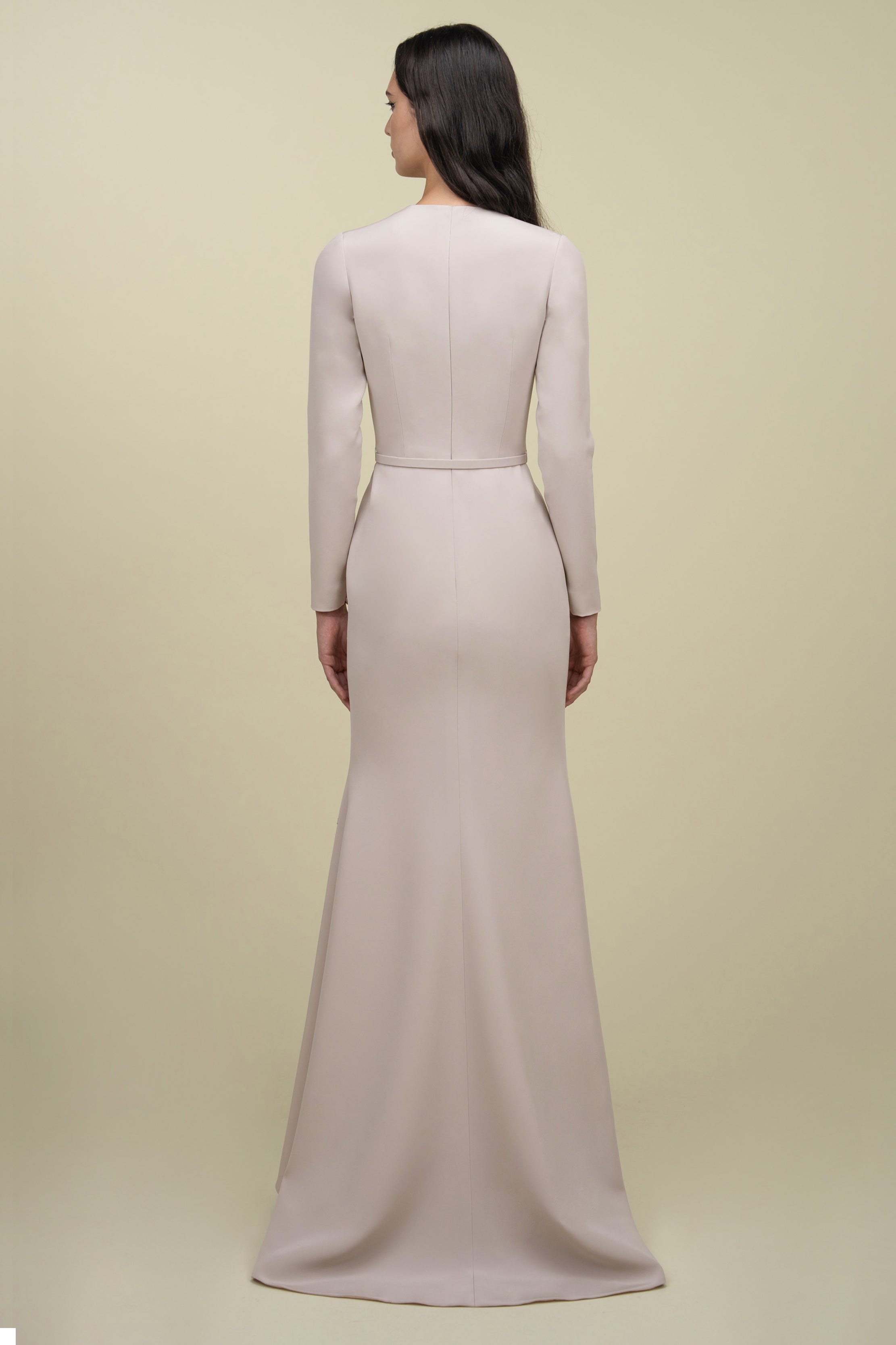 Sleek Gown With Deep Neckline And Intricate Embroidery