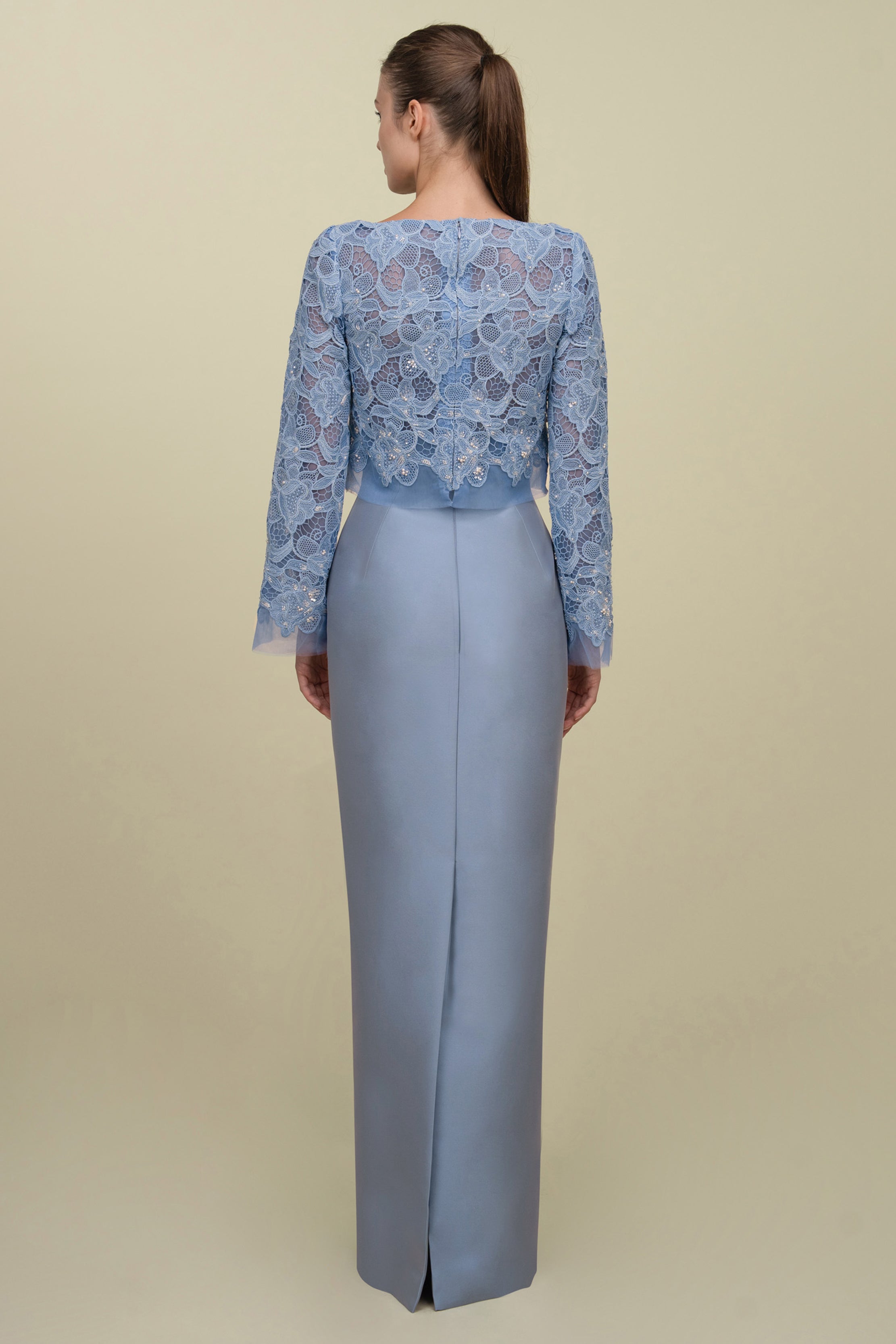 Lace Top Paired With Structured Mikado Skirt