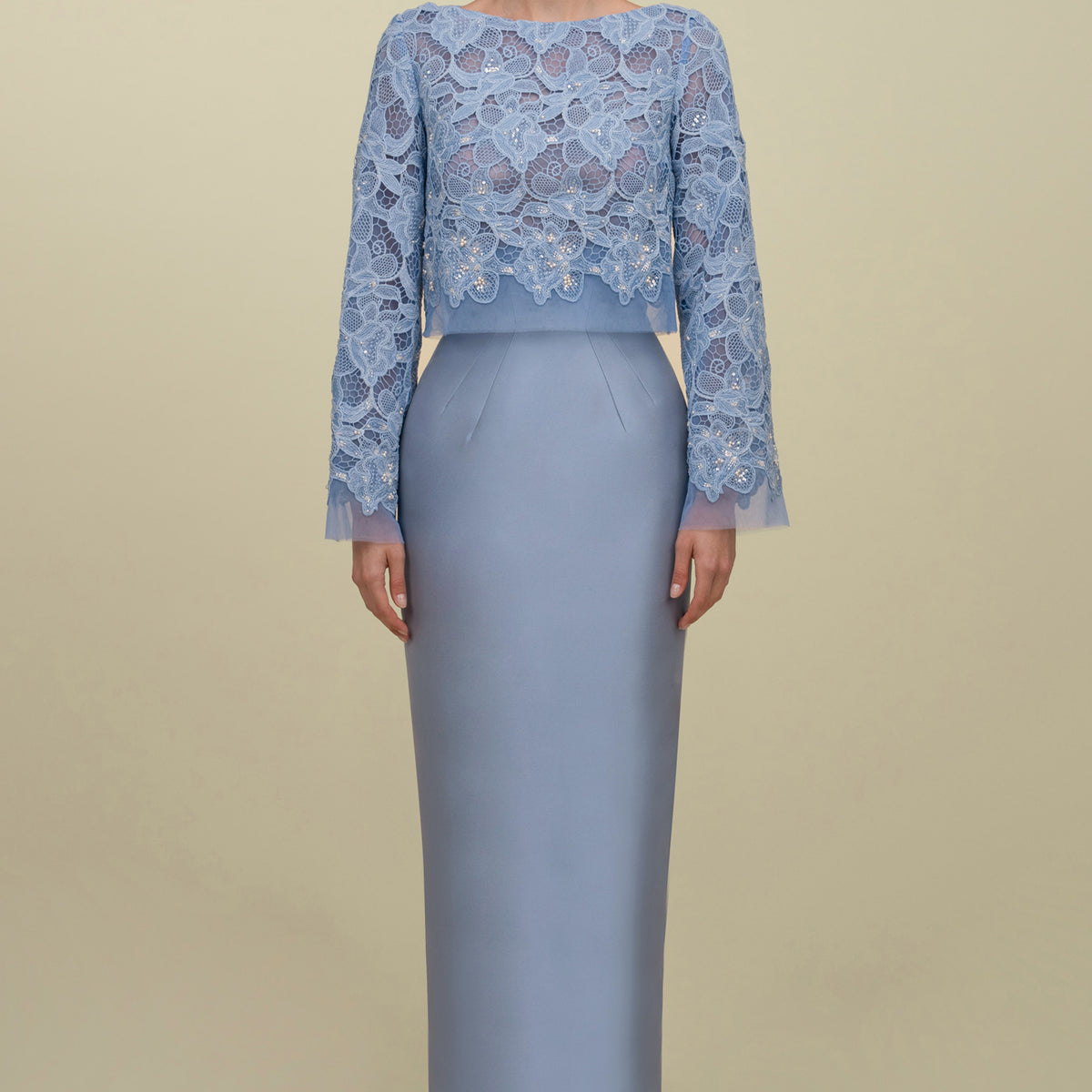 Lace Top Paired With Structured Mikado Skirt - Luxury Evening Dress