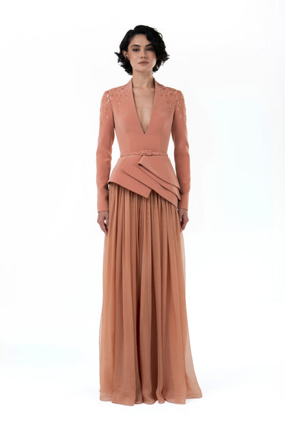 Structured Gown with Flowy Skirt