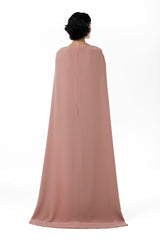 Asymmetrical Draped Gown with Cape