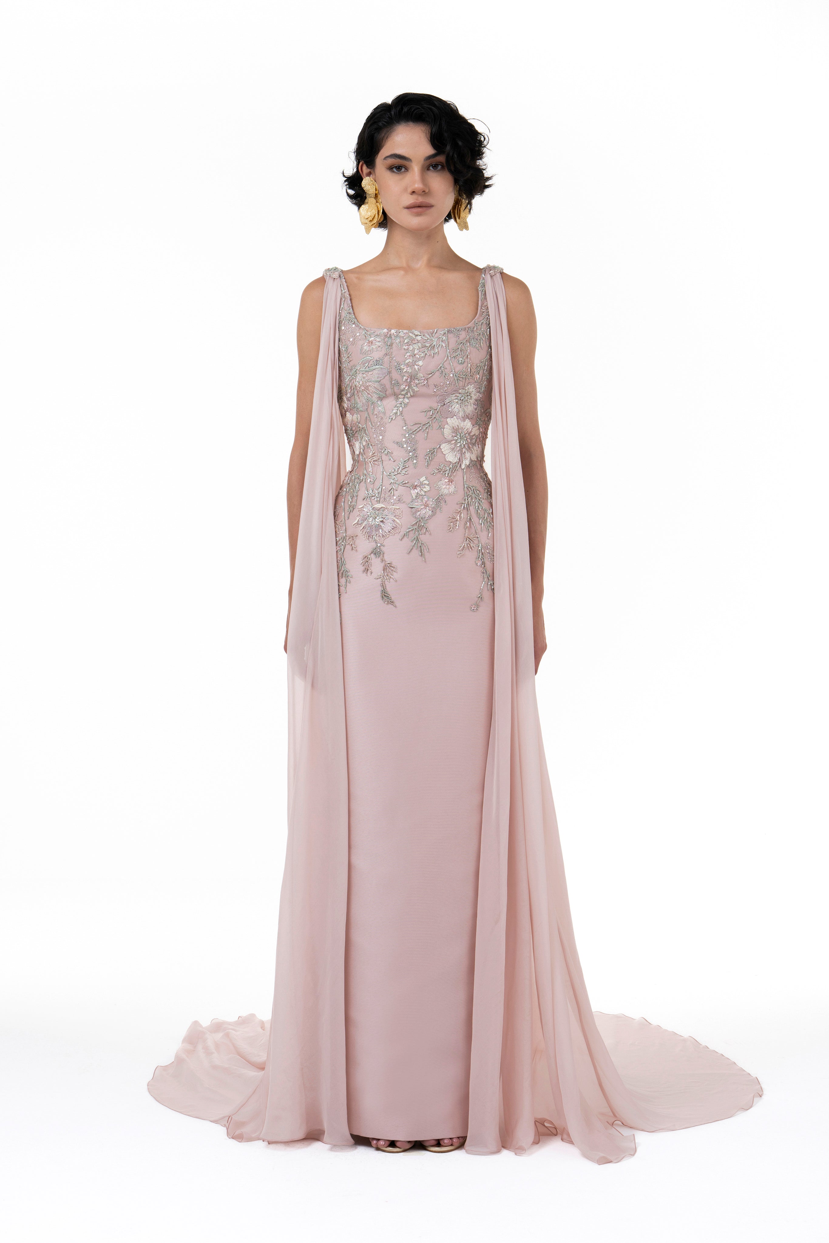 Flowing Cape Dress - Luxury Evening Dress | Rami Al Ali Flowing Cape Dress - Luxury Evening Dress | Rami Al Ali