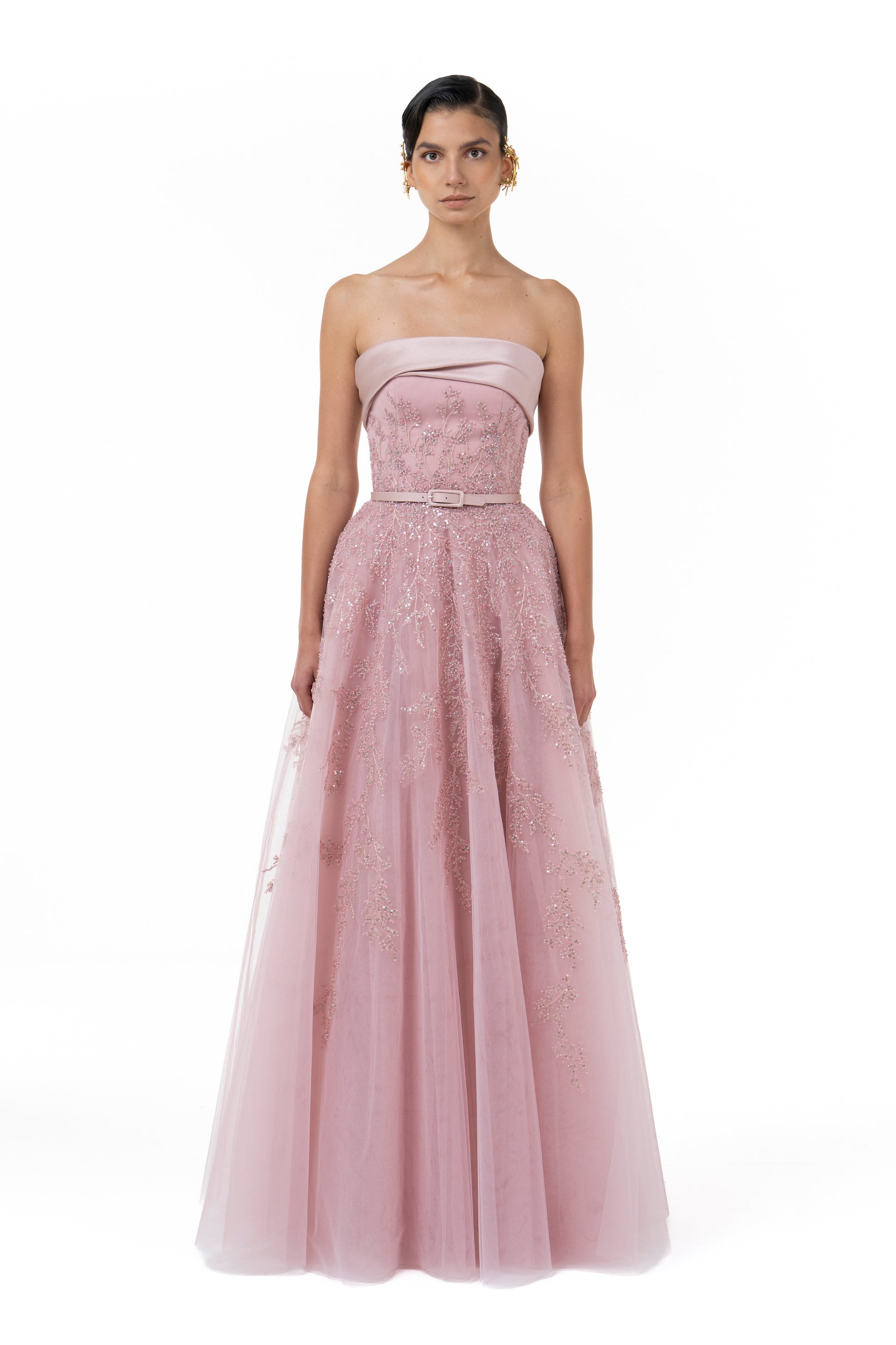 Fully Beaded Strapless Gown - Luxury Evening Dress | Rami Al Ali Pink / FR 46 - Preorder