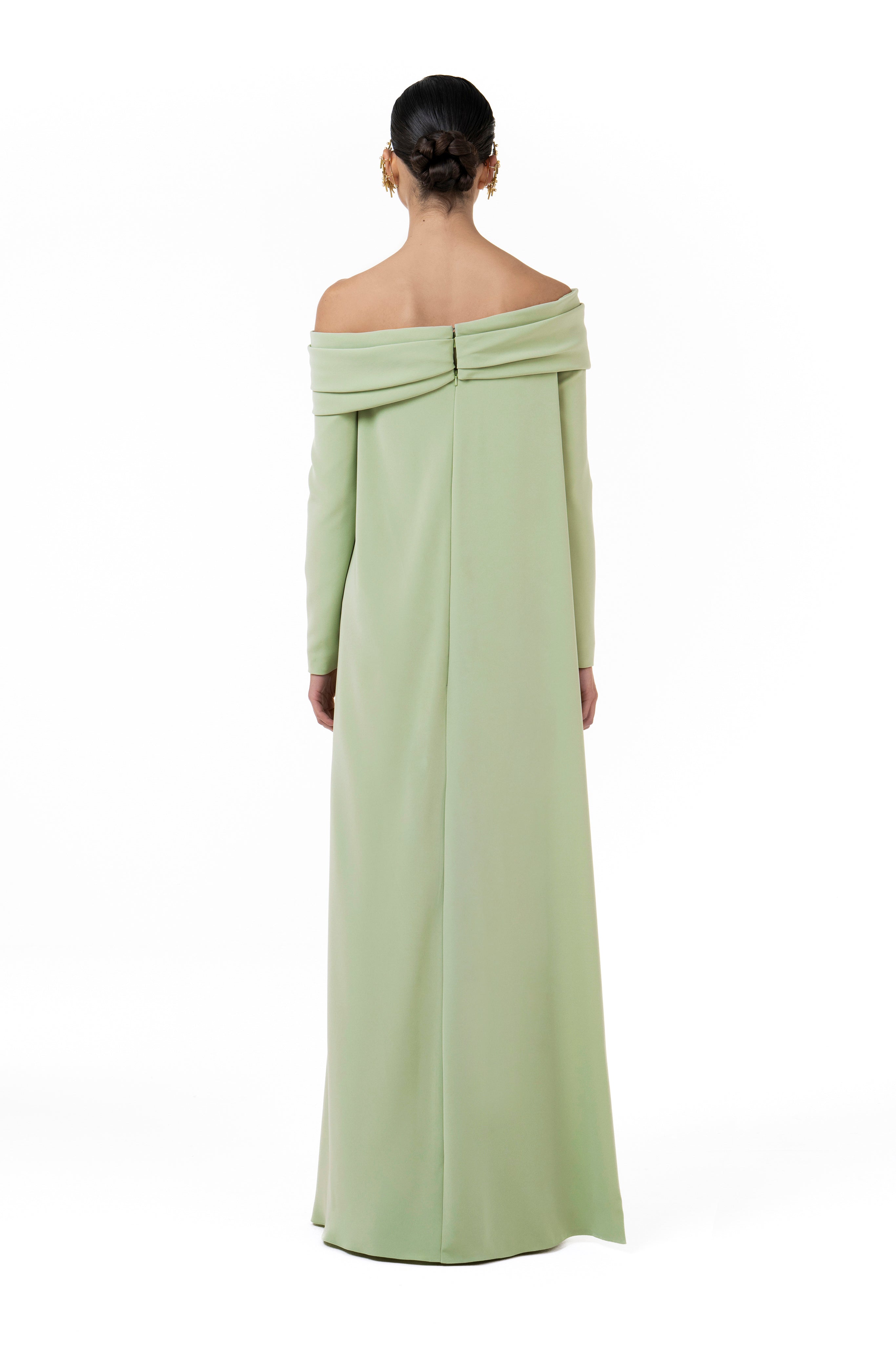 Asymmetrical Draped Beaded Cape Gown