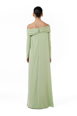 Asymmetrical Draped Beaded Cape Gown