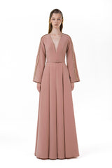 Floor Length gown with Buttoned Bishop Sleeves