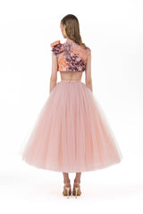 Beaded Cropped Top Paired With a Fully Gathered Tulle Skirt