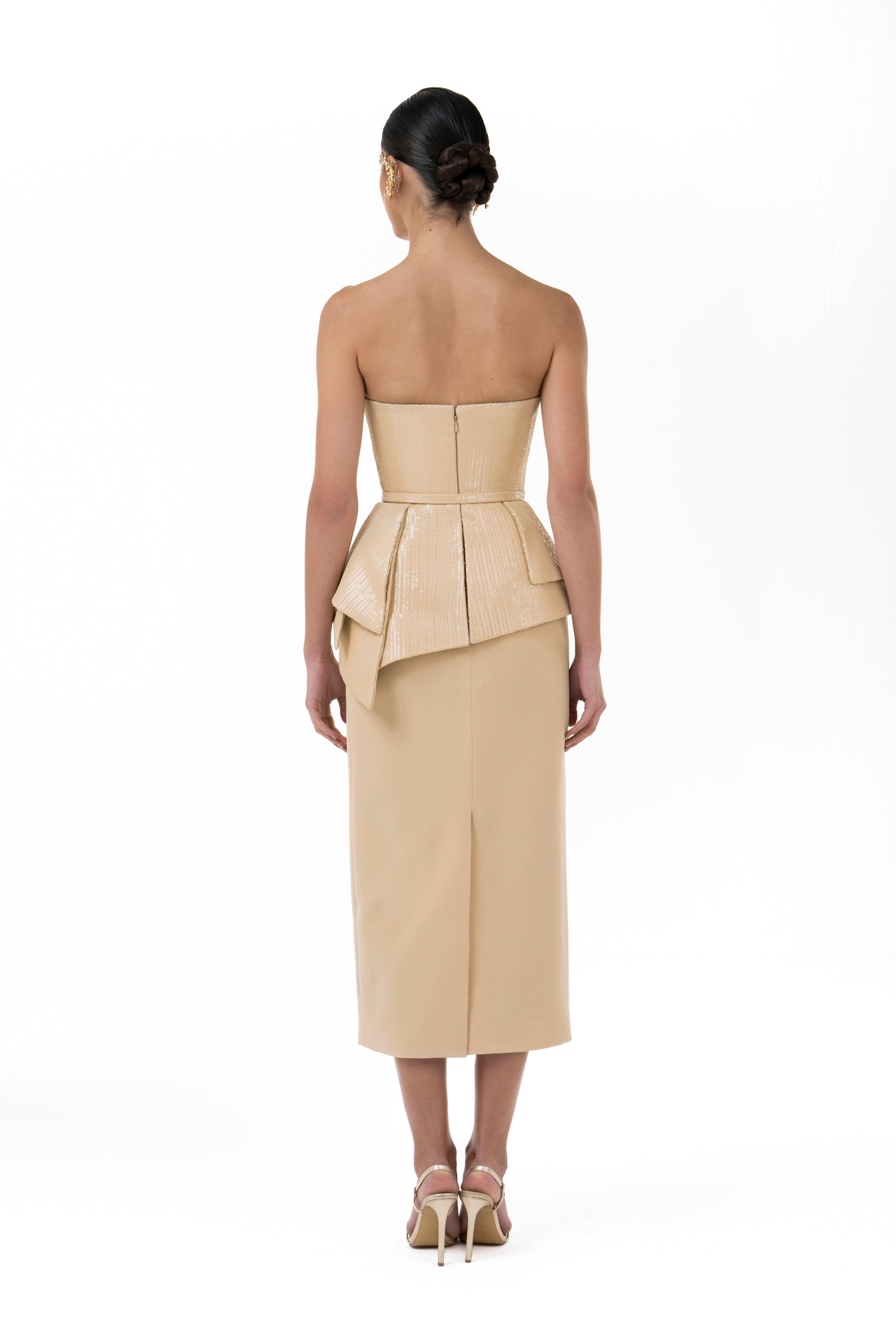 Strapless Dress With Asymmetric Structured Peplum